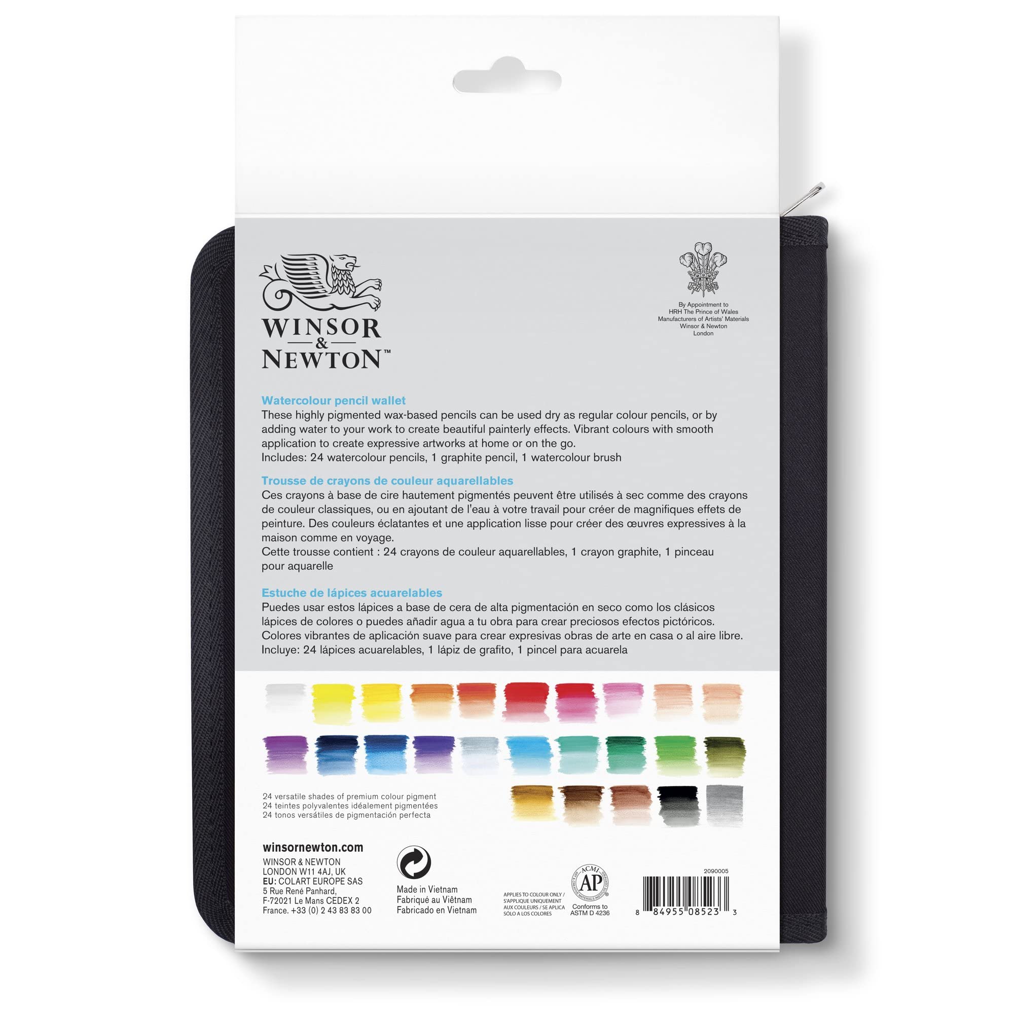 Winsor & Newton 2090005 26-teiliges Geschenkset zum Skizzieren, Illustieren, Zeichnen für Künstler mit 24 Aquarellstiften 1 Skizzenstift in HB und 1 Pinsel