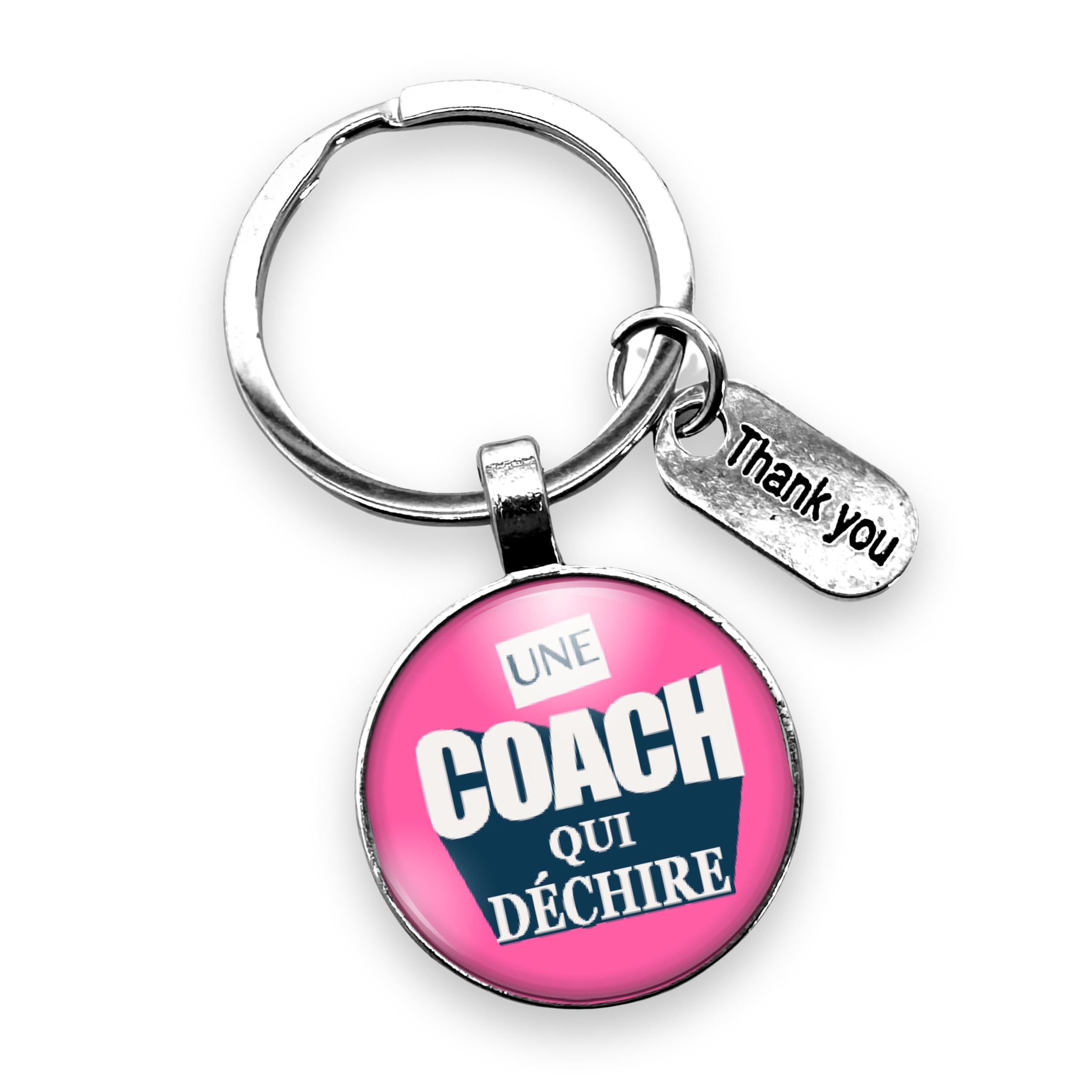 Porte-clés Coach qui déchire avec cabochon et breloques Thank you – Cadeau pour coach sportif ou de vie, entraîneuse