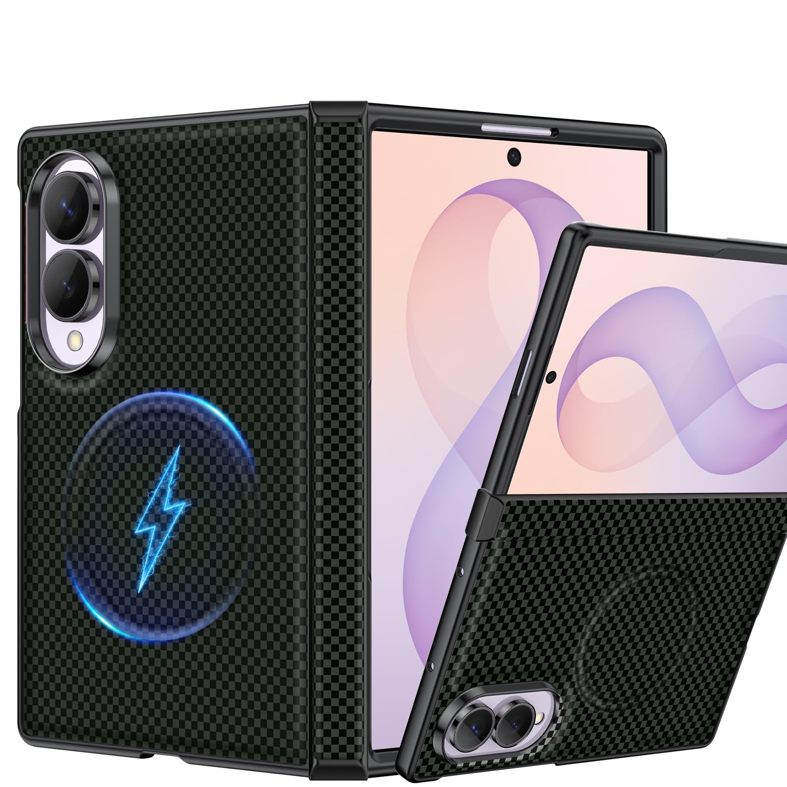 Custodia per Galaxy Z Fold 8, compatibile con MagSafe verde | Custodia rigida pieghevole sottile protettiva con cerniera, design a griglia in carbonio antiurto completo per uso aziendale