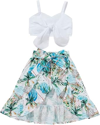 Toddler Baby Girl Clothes Ruffle Crop Top +Boho Floral Skirt Summer Dress Outfit Two Piece Set