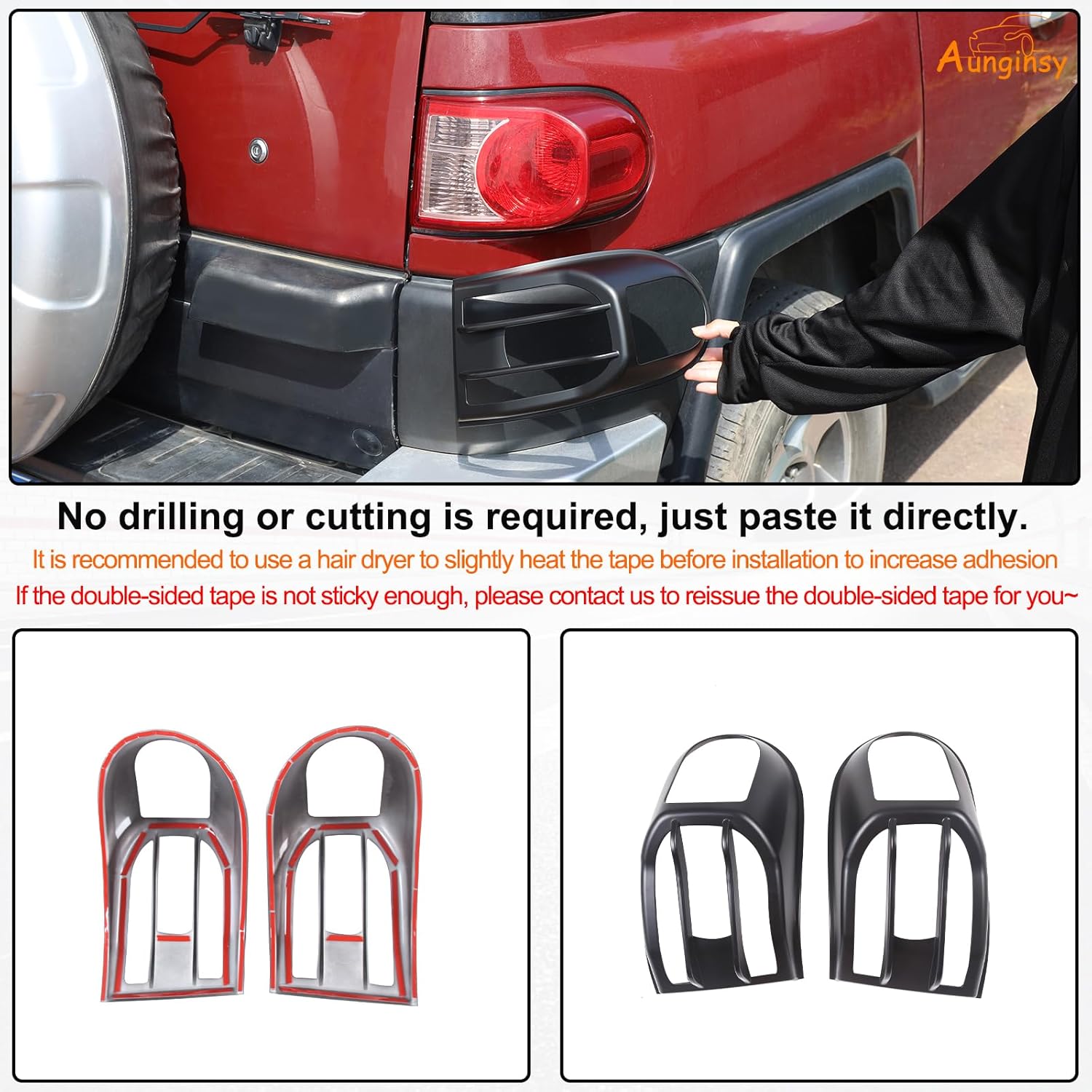 Aunginsy 2PCS Tail Light Trim Cover Compatible with Toyota FJ Cruiser 2007-2021+, Car Rear Taillight Lamps Guard Frame Bezels Tail Brake Light Protector Rear Headlight Decoration Cover ABS Accessories