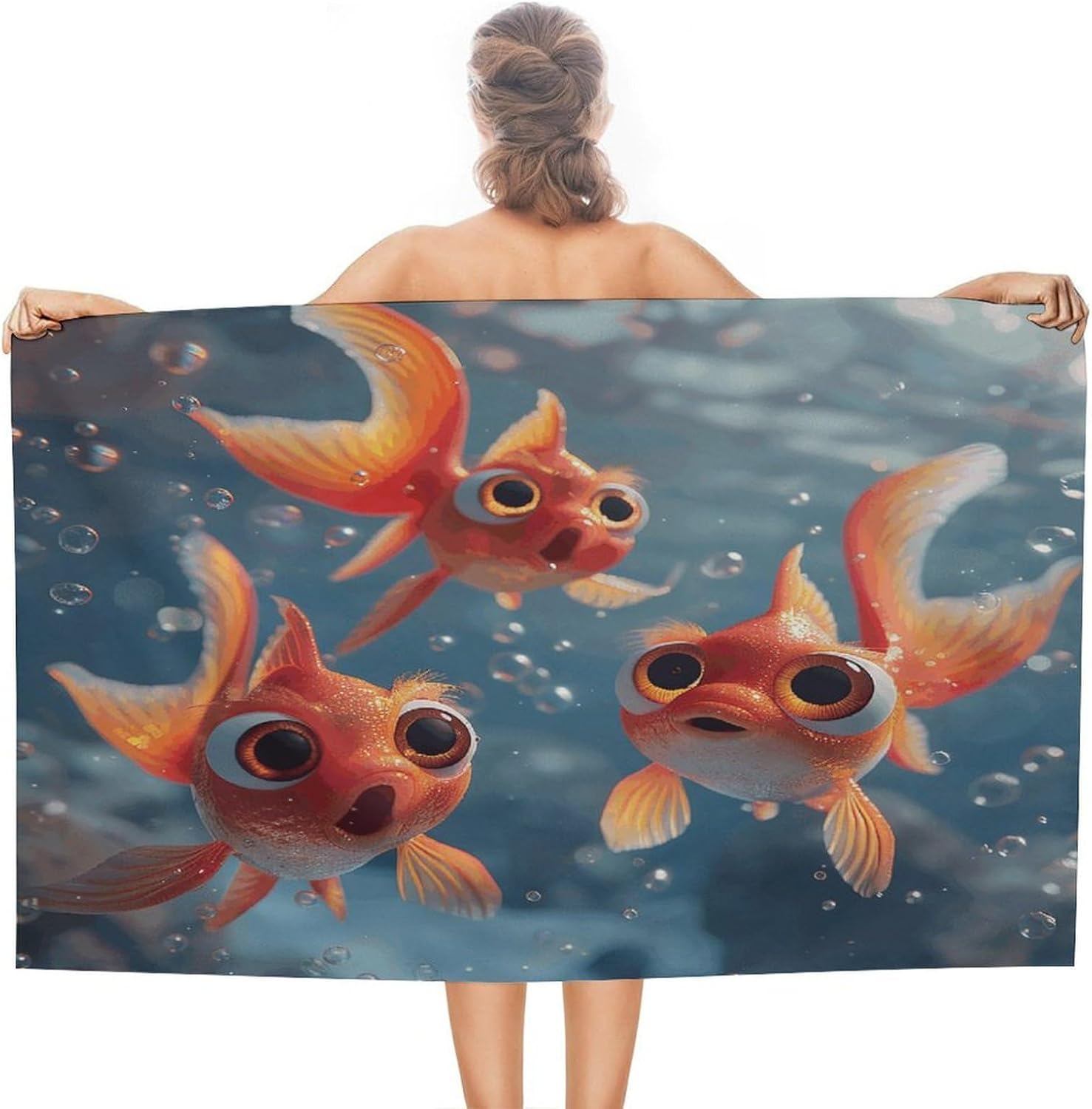 Swimming Towel, Big Eyes Goldfish Printed Fashion Towel,Portable Towel,Durable Towel