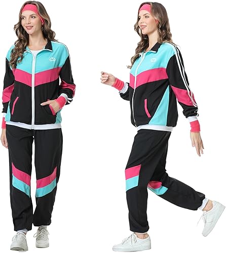 Miniatura 7 de Conjunto deportivo de los años 80 para hombres y mujeres, conjunto de rompevientos retro de los años 80 y 90 para hombres, traje deportivo de los