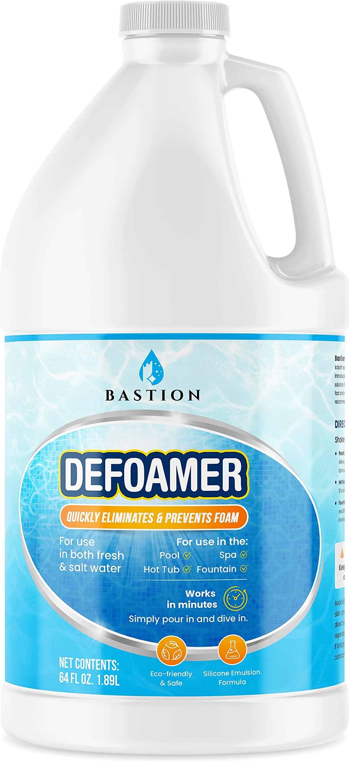 Hot Tub Defoamer - Pool, Fountain, & Spa - Antifoam Concentrate - Silicone Emulsion - Quickly Removes & Prevents Foam in Water - Eco Friendly & Safe Formula - No Harsh Chemicals - 1/2 Gallon (64 oz.)