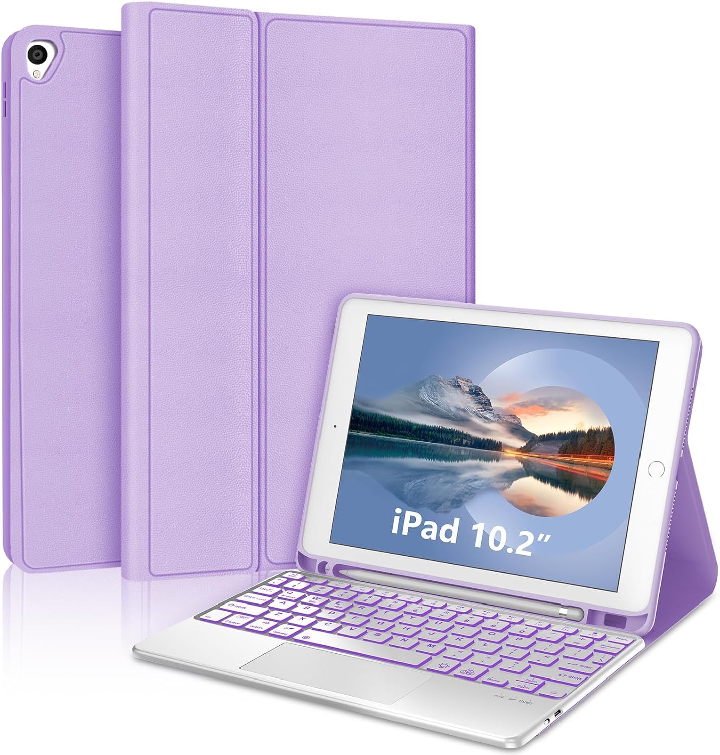 IVEOPPE for 9th Generation Case with Keyboard 10.2 Inch - Multi-Touch Trackpad, Wireless Bluetooth Detachable Keyboard case for 8th Gen/7th Gen/Pro 10.5"/ Air 3rd Gen, Purplr Backlit