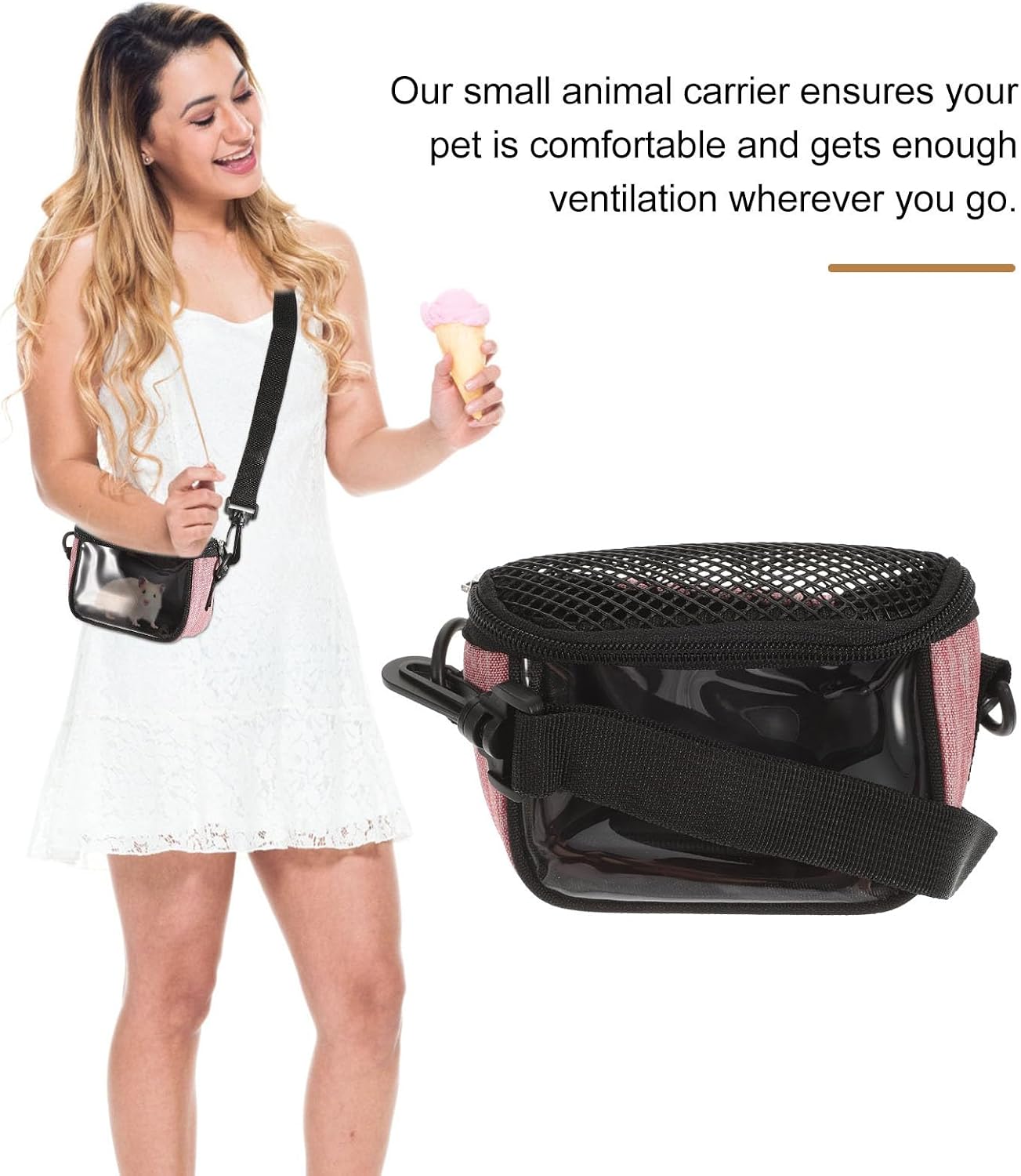 minkissy Small Animal Carrier Sling Bag for Hamster Hedgehog Chinchilla Squirrel Portable Outdoor Pet Pouch Pink Size S