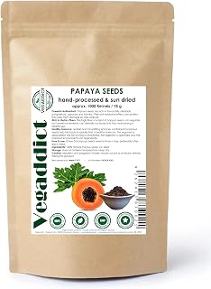 Vegaddict Natural Sun-Dried Papaya Seeds - High Papain Enzyme, Vegan Gluten-Free Digestion Aid, 1000 Kernels ~15g