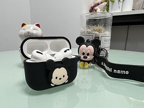 Miniatura 3 de Funda de silicona compatible con Apple Airpods 1, 2, 3 y Pro serie de dibujos animados con llavero de muñeca (Airpods Pro, Mickey)