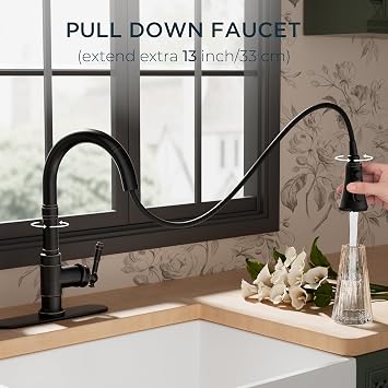 FORIOUS Vintage Kitchen Faucets with Pull Down Sprayer, Oil Rubbed Bronze