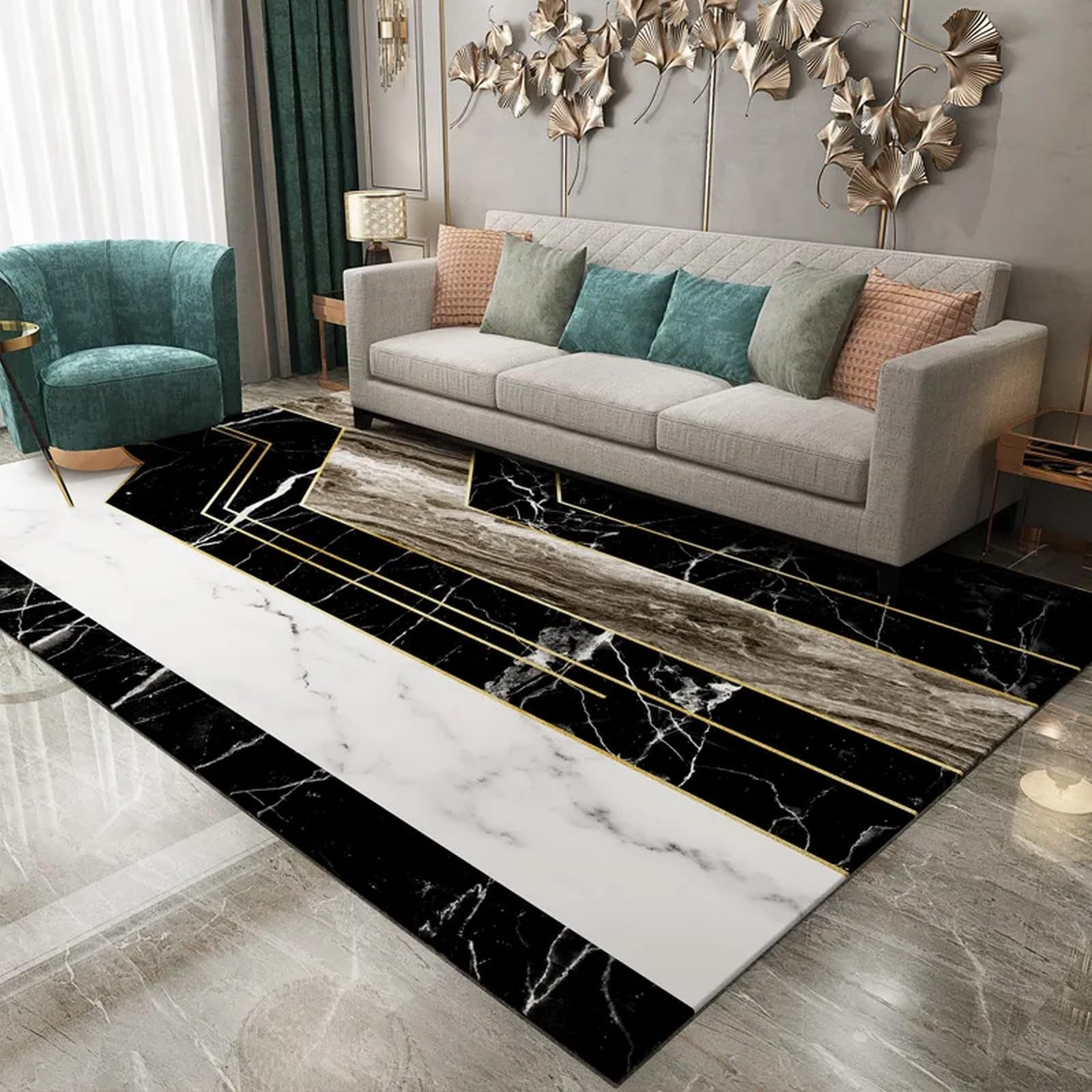 Tapis de salon marbre abstrait en flanelle douce 120 x 160 cm