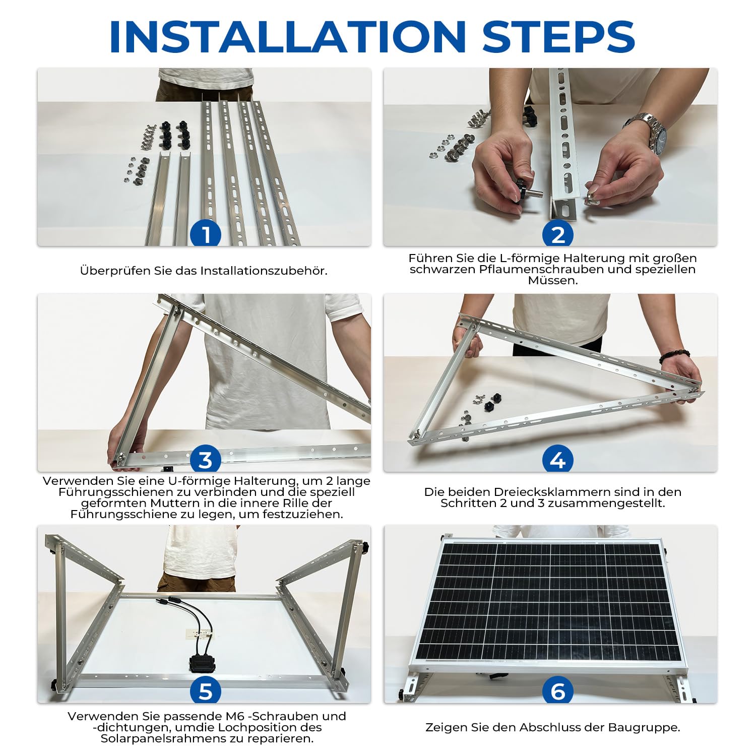 Solarmodul Halterung, 114cm 2 Paar Solarpanel Halterung, Halterung Balkonkraftwerk für 100W-500W Solarpanel, Winkel Einstellbar 0-90° Halterung für Solarpanel, für Dachhalterungen Solarmodule