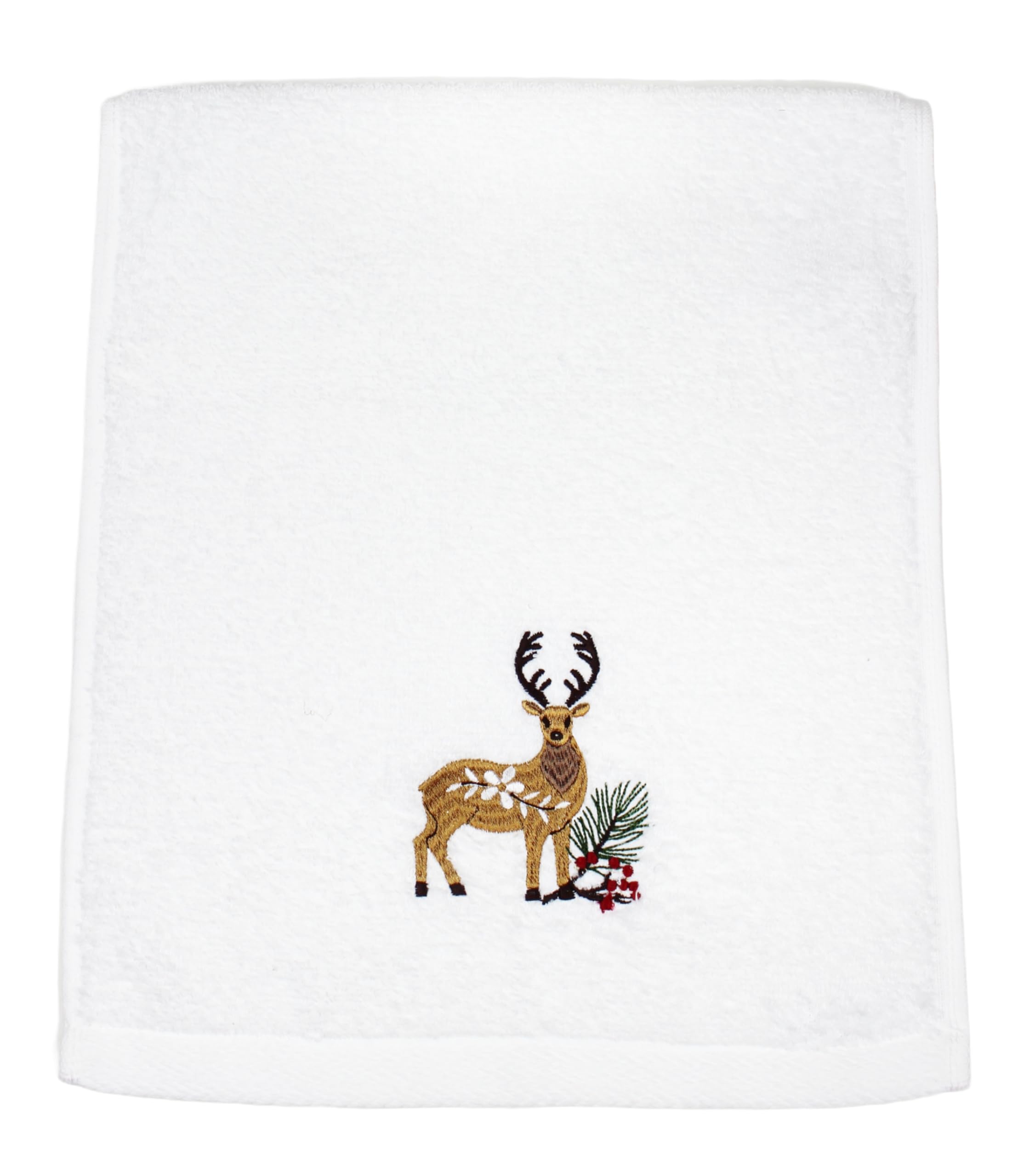 Peggy Wilkins Multicolour Arwell Embroidered Christmas Stag 100% Cotton Guest Towel - 30Cm X 50Cm