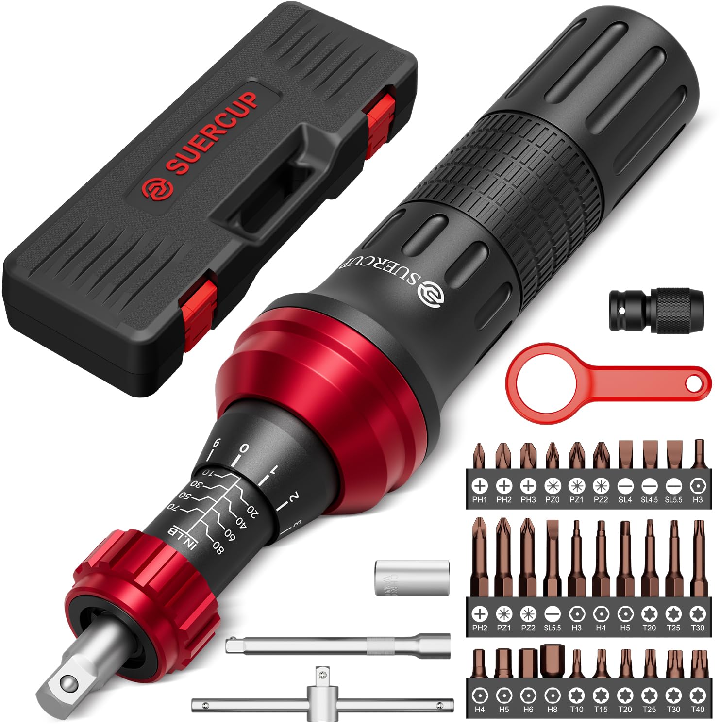 SUERCUP 1/4" 10-80In.lb Torque Wrench Screwdriver 36 PCS Set