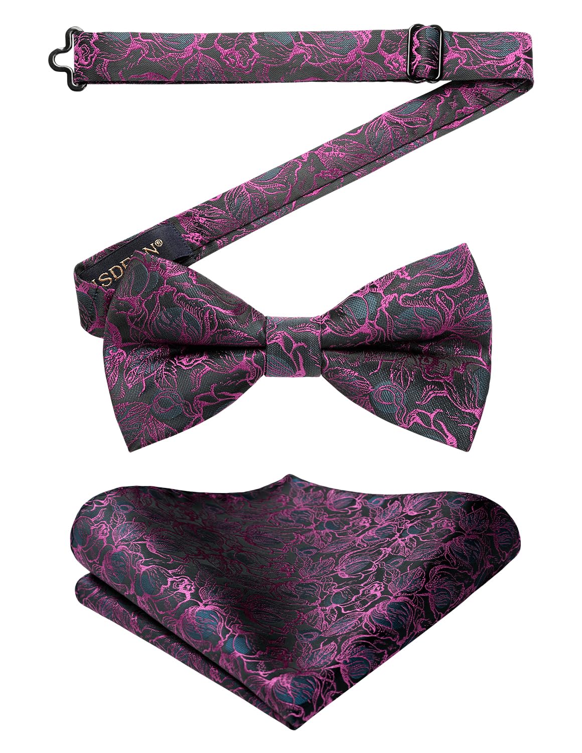HISDERN Bow Ties for Men Paisley Floral Pre-tied Bowtie Pocket Square Set Men's Formal Bow Ties Wedding Party
