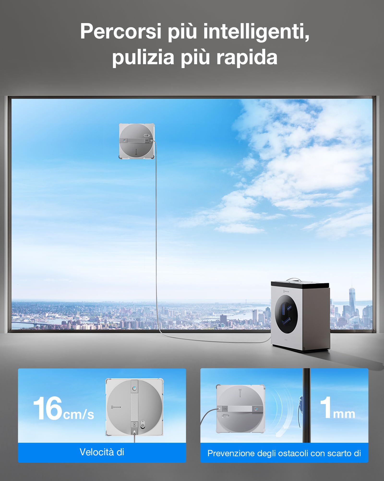 ECOVACS WINBOT W3 OMNI Robot Lavavetri con Stazione Multifunzione, Lavaggio Automatico del Panno, Pulizia Intelligente fino al Bordo, Nebulizzazione a Triplo Ugello, Controllo tramite App