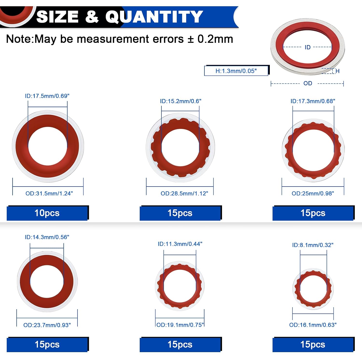 85PCS A/C O-Ring Assortment Kit, 6 Size Air Conditioning System Compressor Port Gasket Repairs Automotive Self-Centered Washer, Replace A/C Compressor Bonded Seal Washer (ID: 8mm-17.5mm) (Red)