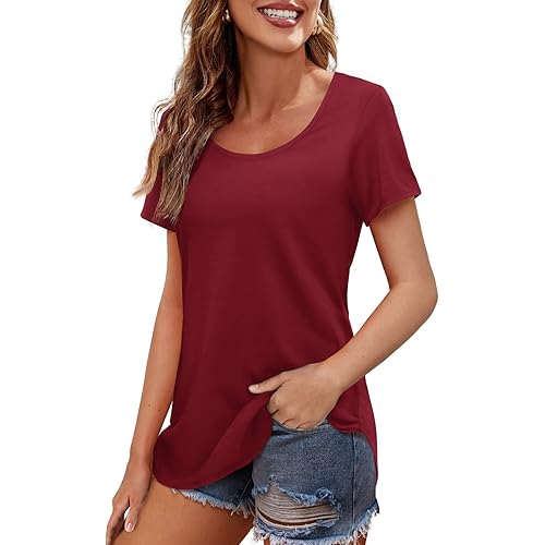 Amoretu Womens T Shirt Short Sleeve Scoop Neck Tees Summer Tops Blouses