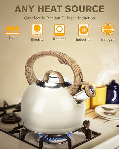 Miniatura 4 de Hauce Radio Tetera para estufa, tetera de silbato fuerte, hervidores de té de acero inoxidable de grado alimenticio para estufa con mango ergonómico