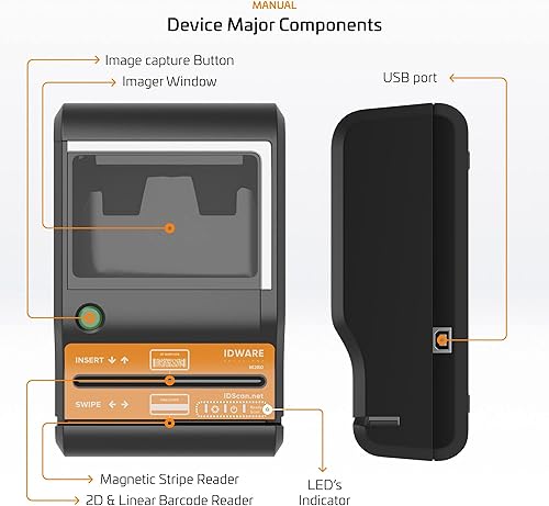Miniatura 4 de E-Seek Lector de identificación M280 - Escáner de cama plana USB y lector de códigos de barras 2D para escritorio