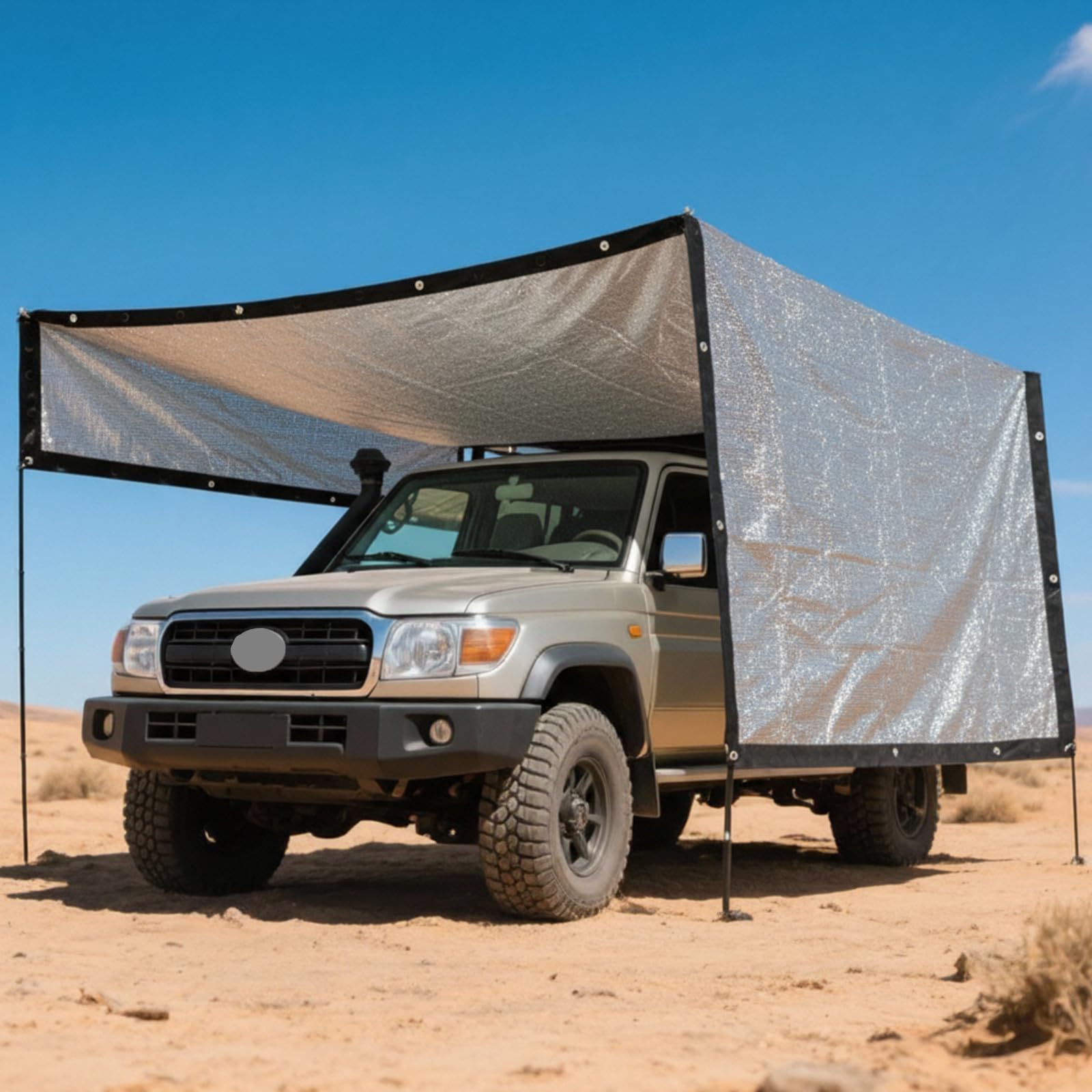 BeGrit 3x6M Tela de sombreo Reflectante Coche Termo-Reflectante 85% | Red de Protección Solar Anti-UV de Aluminio Malla de sombreo Aluminet Ojales de Aluminio para Perro Camping Caravana Huerto