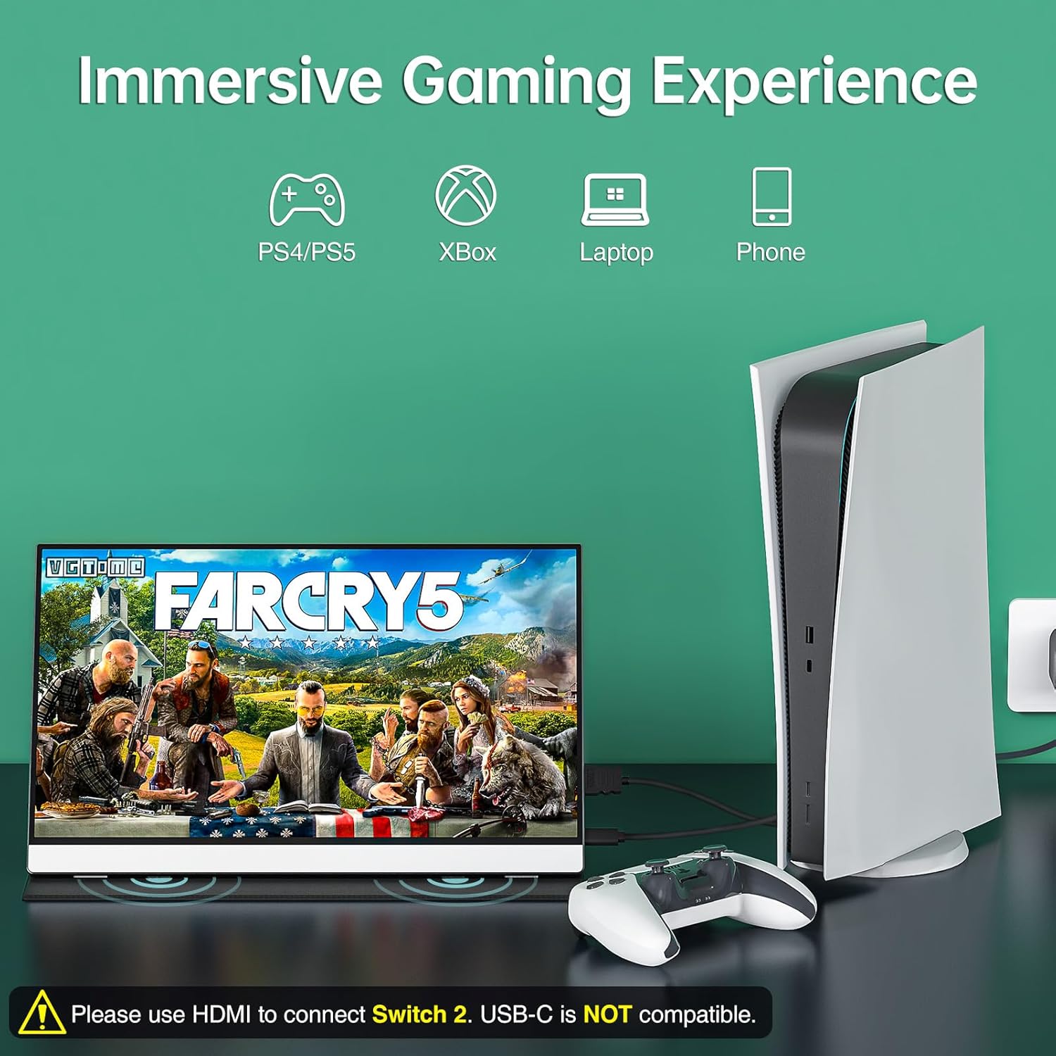 cocopar USB-C Portable Monitor - 15.6 Inch FHD HDR FreeSync Zero Frame USB-C Computer Display with Dual Type-C Mini HDMI for Laptop PC Phone Mac Surface Xbox PS5 Switch, with Cover VESA Mountable - Image 4