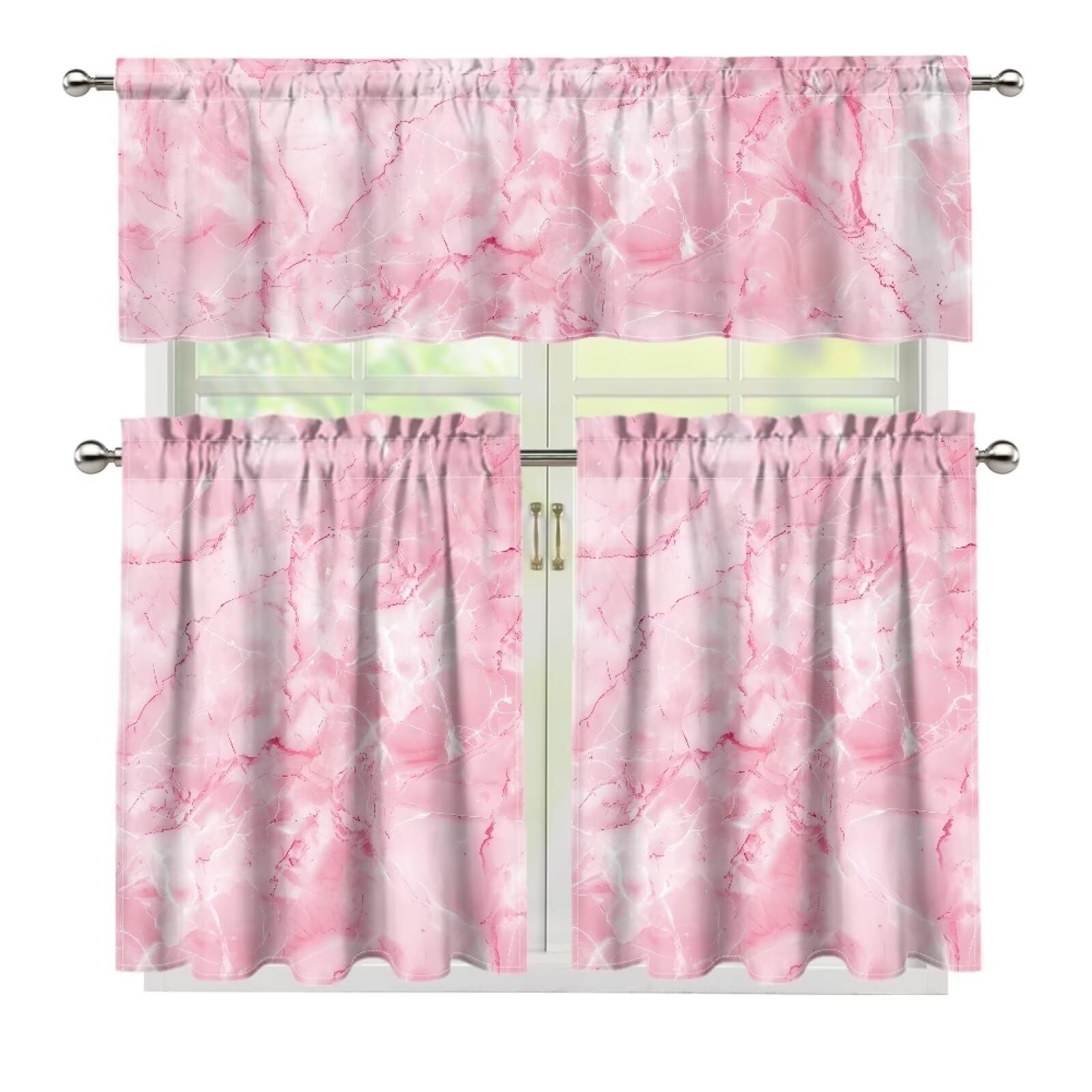 Vanideaoty Dyeing 3 Piece Curtain Set with Valance Blackout 3 Piece Kitchen Curtains Set for Nursery, Office, Playroom, Cafe, Children's Room