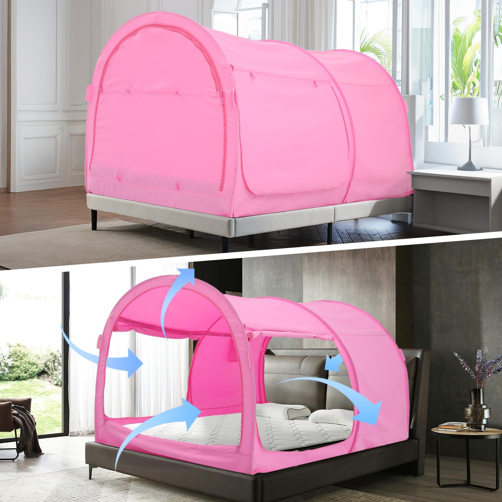 Alvantor Bed Canopy Tents Dream Privacy Space Double Size Sleeping Tents Indoor Pop Up Portable Frame Curtains Breathable Pink Cottage (Mattress Not Included) Reducing Light