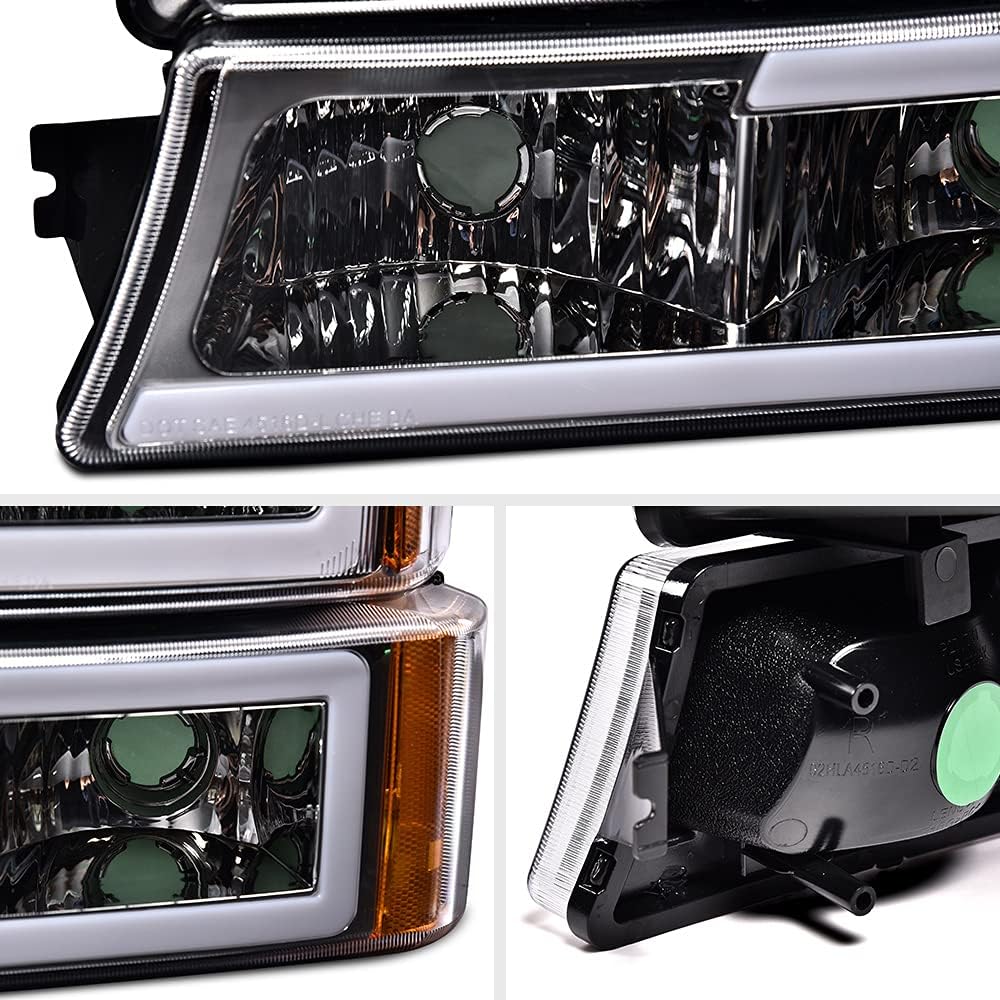 ALLGOOD LED DRL Headlight Assembly Front Headlamp,Compatible with Chevy Silverado 1500 2500 3500 HD Models 2003-2006,Fit Chevy Avalanche 1500 2500 2003-2006,Clear Lens Chrome Housing