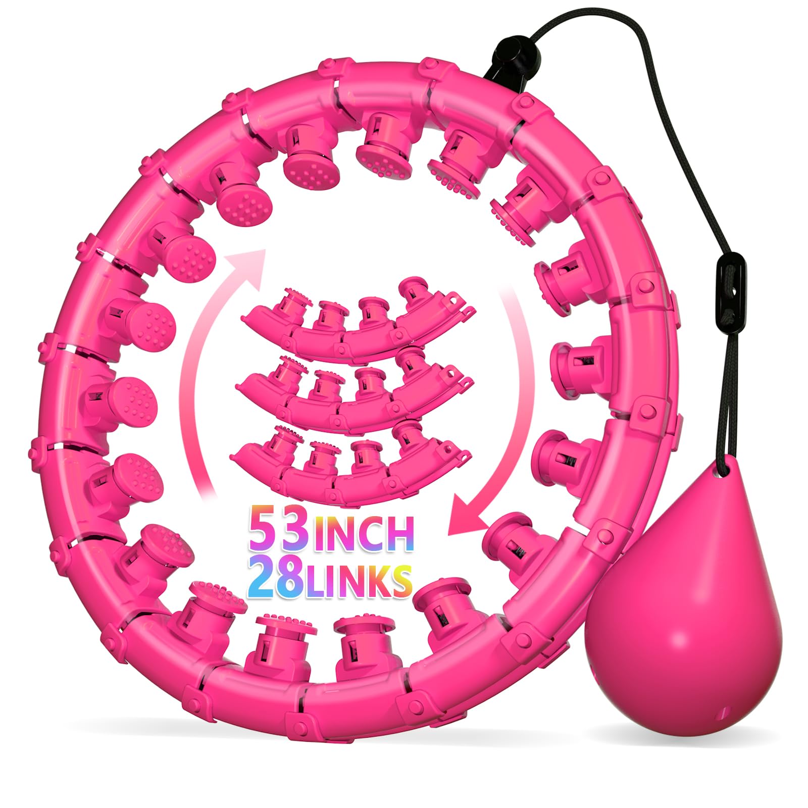 Weighted Hula Infinity Fitness Hoop for Adult Weight Loss, 2 in 1 Smart Fitness Workout Hula Circle Hoops with 28 Links(53 Inch), Exercise Fit Hoop Suitable for Women and Beginners