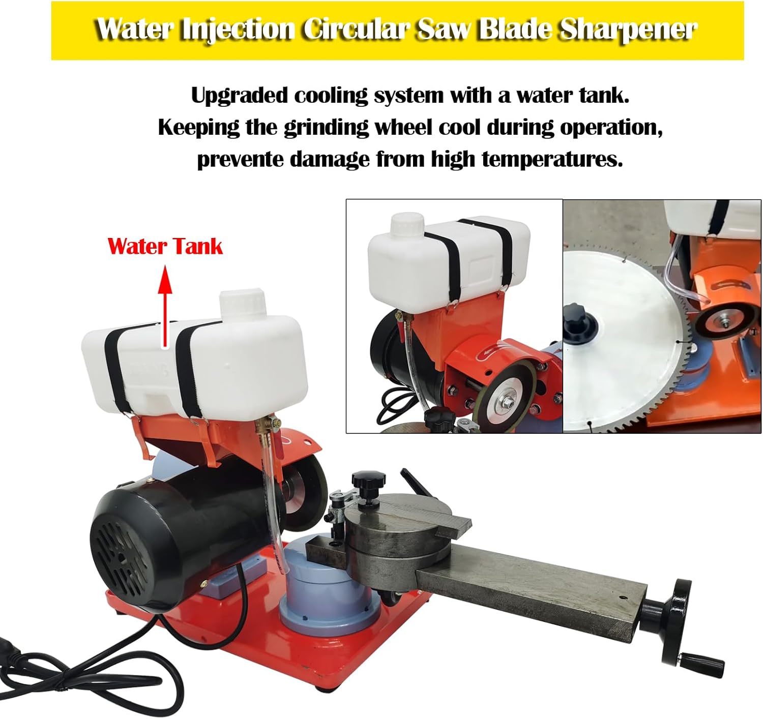 INTBUYING Water Injection Circular Saw Blade Sharpener, 110V 250W Saw Blade Grinding with Water Injection, Rotary Angle Mill Sharpener with 6 Saw Centerings for Sharpening Carbide Tipped Saw Blades