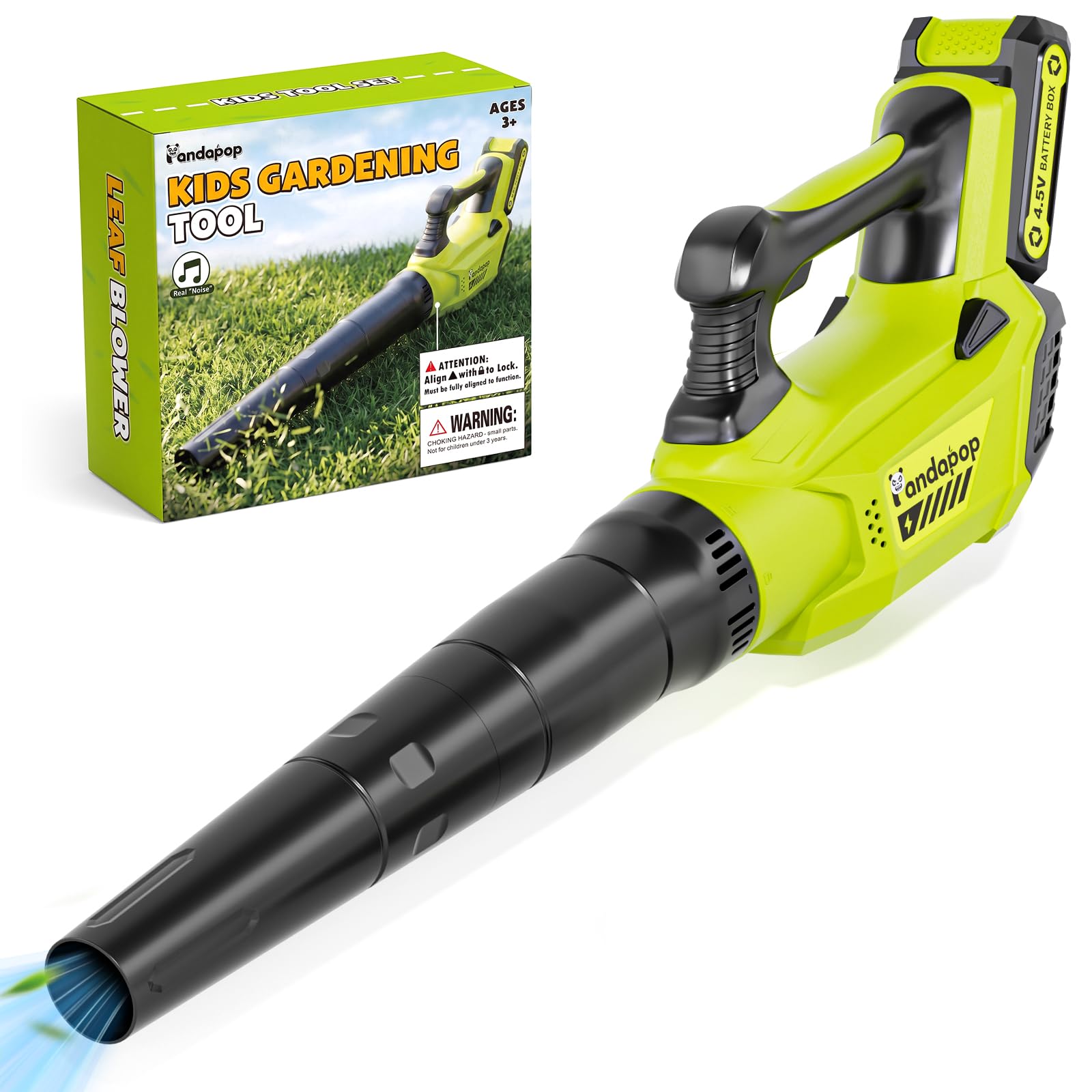 Pandapop Herramientas Juguete, Soplador de Hojas Juguete con Efectos de Sonido y Flujo de Aire Real, Juguetes Jardin de Tamaño Ampliado, Juguete Niño 3 Años