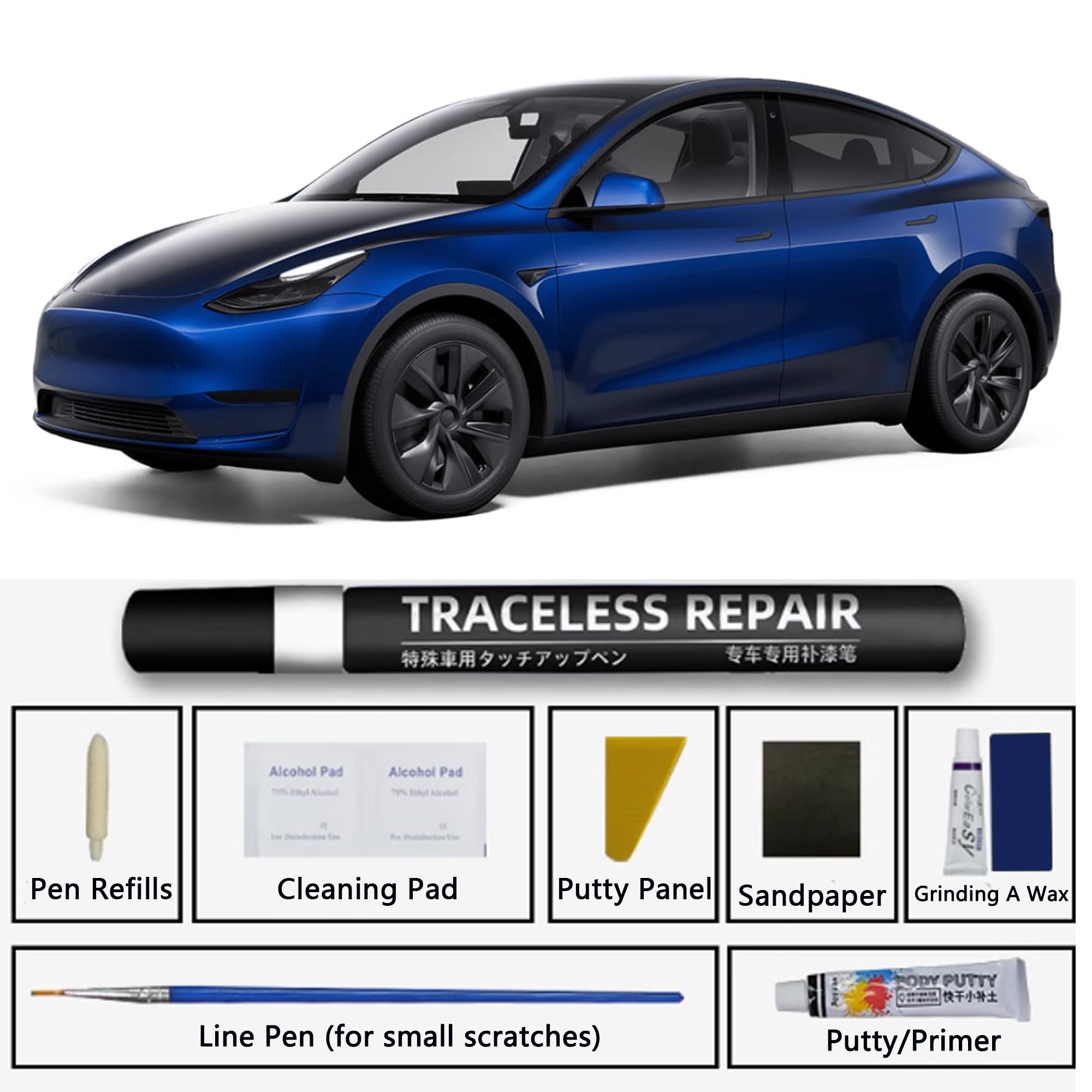 TOPABYTE Pintura Retoque para Tesla Model Y/3/S/X Lápiz de Retoque, Bolígrafo de Reparación Arañazos Coche para Tesla Highland Accesorios, Touch Up Paint Pen, Deep Blue Metallic - PPSB