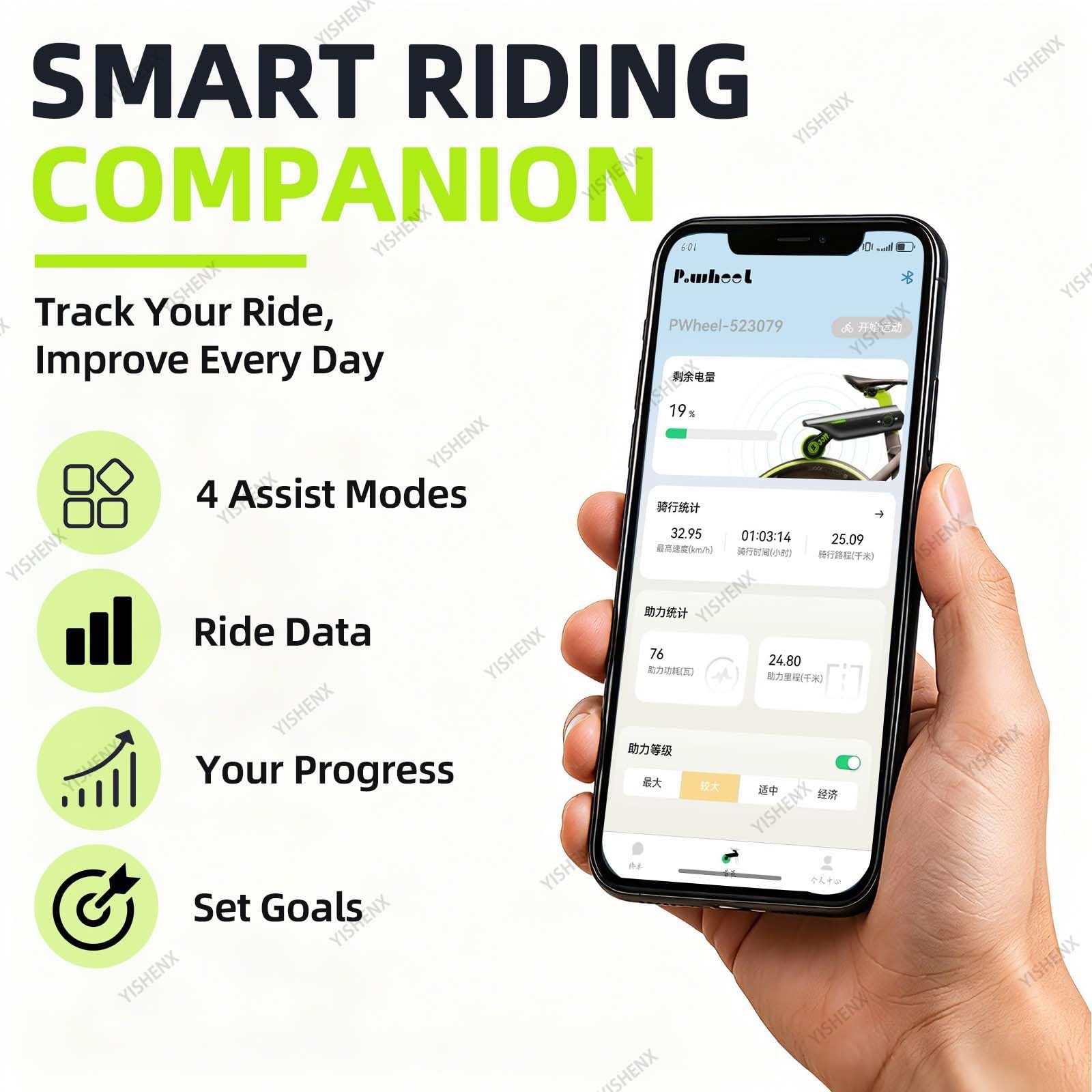 Kit D'assistance électrique pour Vélo, Vitesse Maximale De 25 Km/H | Autonomie De 50 Km, Avec Application De Contrôle Intelligente, Pour Les Balades En Extérieur, Les Trajets Quotidiens