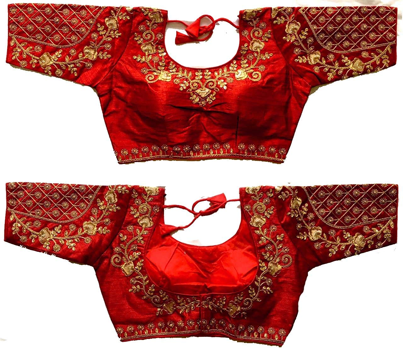 Vihu Fashion Women Phantom Silk Half Sleeve Embroidery Handwork Thread Zari Stone Work Readymade Blouse (Floral Blouse Variation_Maroon_38)