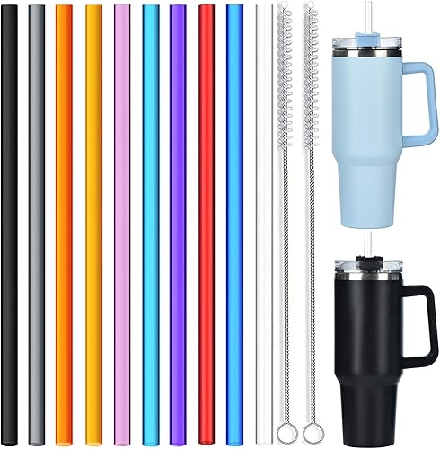 ALINK Paquete de 10 popotes de repuesto coloridos para vasos Stanley de 40 onzas y 30 onzas, popotes de plástico reutilizables de 12 pulgadas de