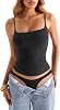 Womens Double Lined Square Neck Tank Tops Adjustable Spaghetti Strap Camisole Y2K Going Out Cami Shirt