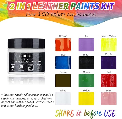 Miniatura 2 de Kit de pinturas acrílicas para cuero, 12 colores x 1.0 fl oz, juego de tinte acrílico impermeable para cuero con relleno de reparación de cuero