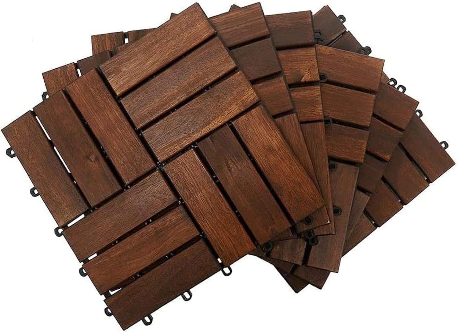 𝐇𝐎𝐌𝐄𝐓𝐀𝐒𝐓𝐄 2pcs Wooden Deck Tiles Waterproof Wood Click Deck Board Raised Flooring Squares Hardwood,Click Floor Decking Tile, Waterproof Balcony Flooring, Wooden Parquet Flooring (style-02)