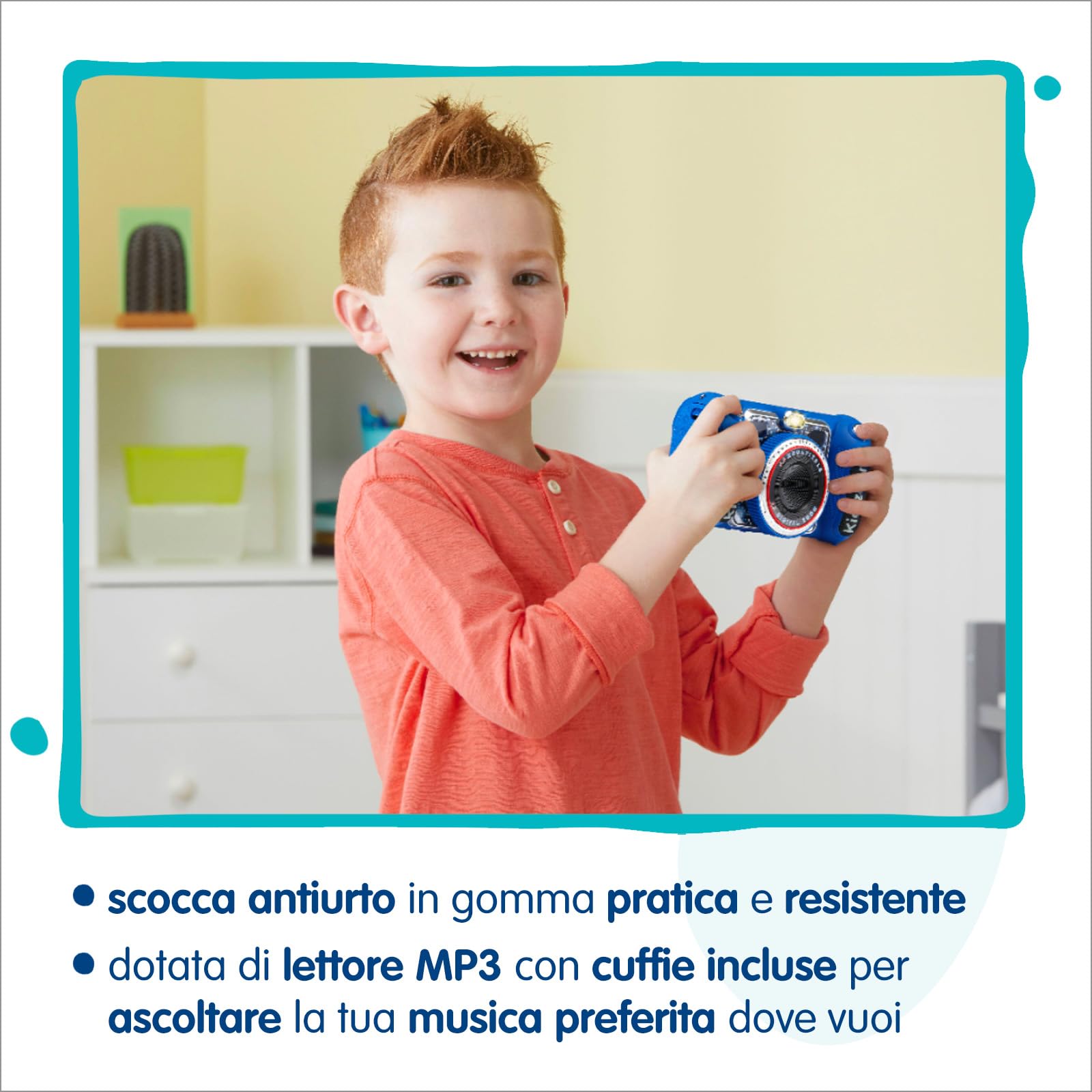 VTech Kidizoom Duo DX Blu, Macchina Fotografica per Bambini con +75 Filtri, Foto e Video, Doppia Fotocamera Anteriore e Posteriore, Scocca Antiurto, Lingua Italiana, Batterie Incluse, 3-12 Anni