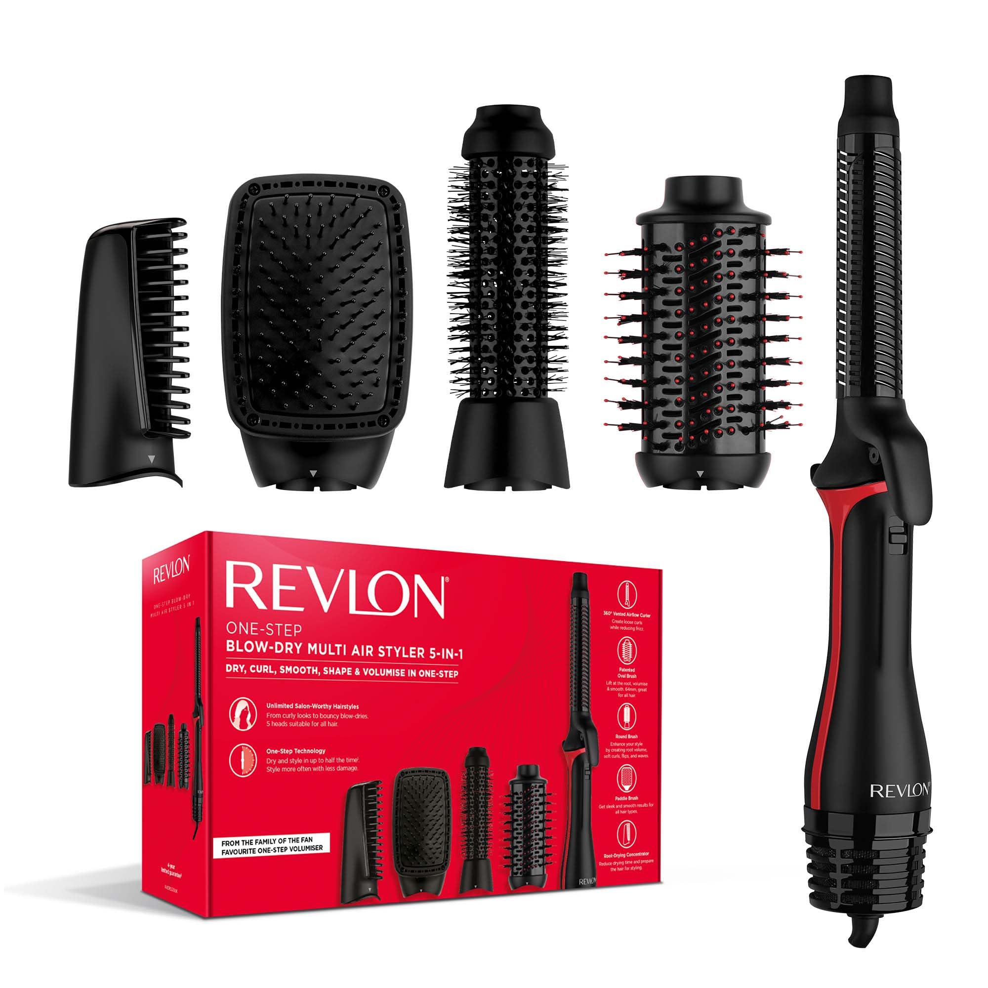 Revlon One-StepTM Blow-Dry Multi Air Styler 5 in 1 (Accessori intercambiabili, arricciacapelli, volumizzante, styler, shape enhancer, concentratore) RVDR5370