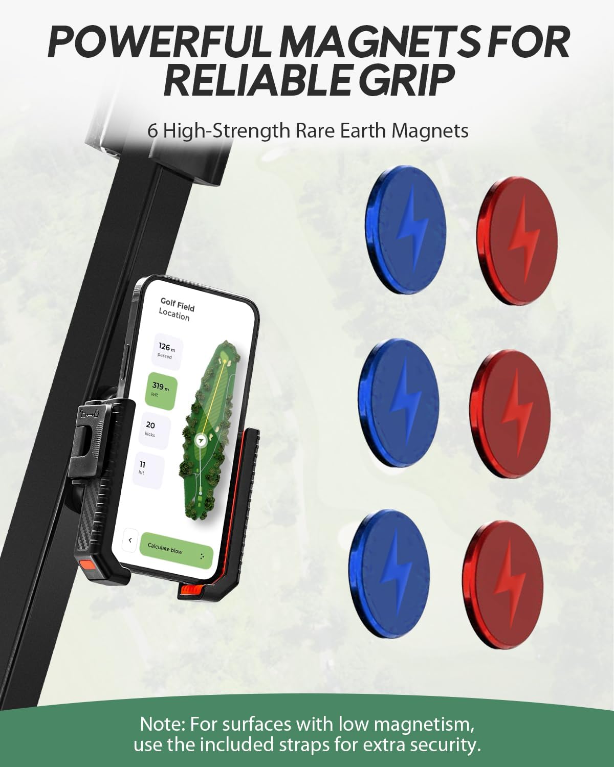 Magnetic Golf Cart Phone Holder, 360° Rotation Golf Cart Magnetic Phone Mount for Cellphone, Golf Cart Accessory & Great Gift, Strong N52 Magnets, Universal Fit, Red (1PCS)