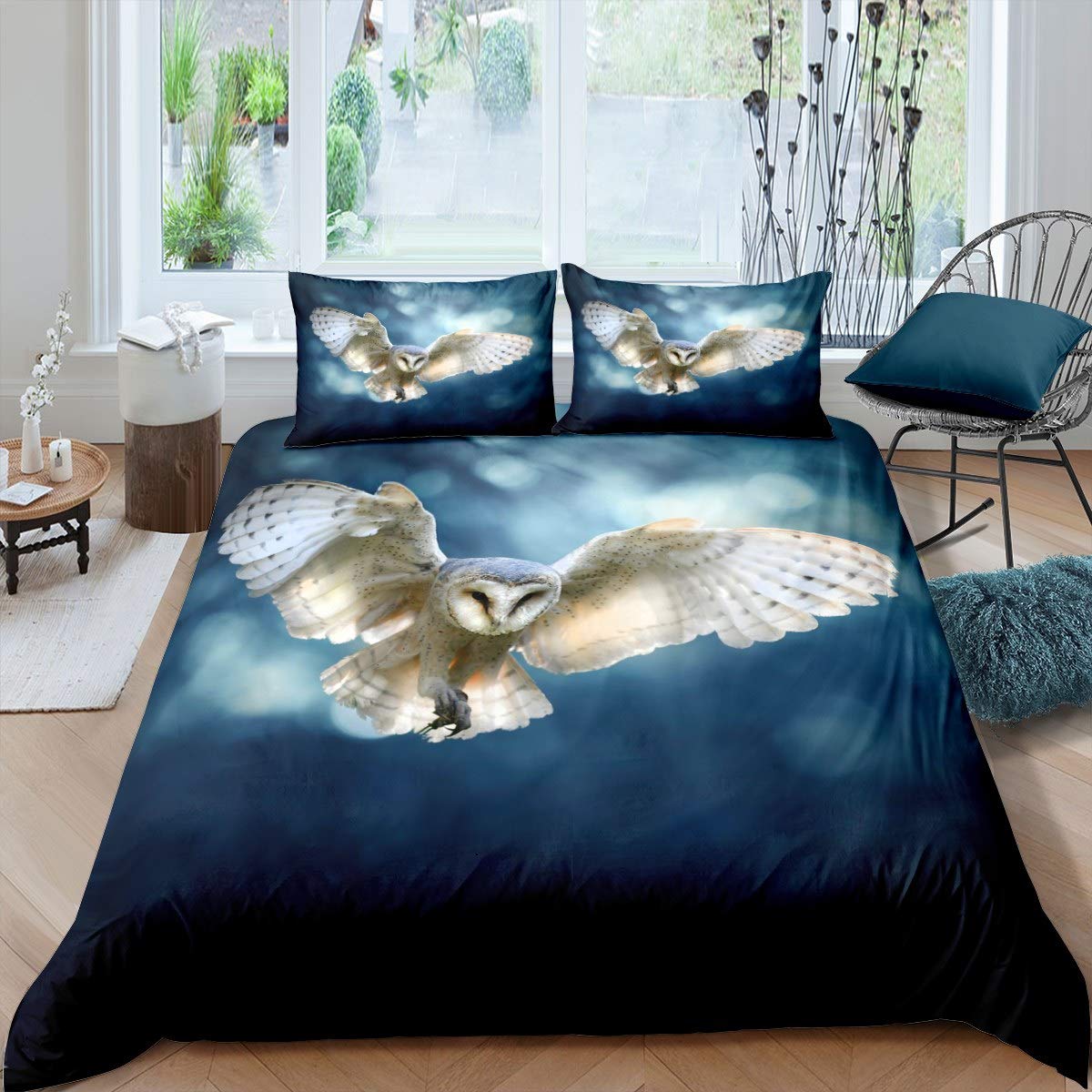 Housse de couette hibou 3D cadeau déco pour lit fille et garçon