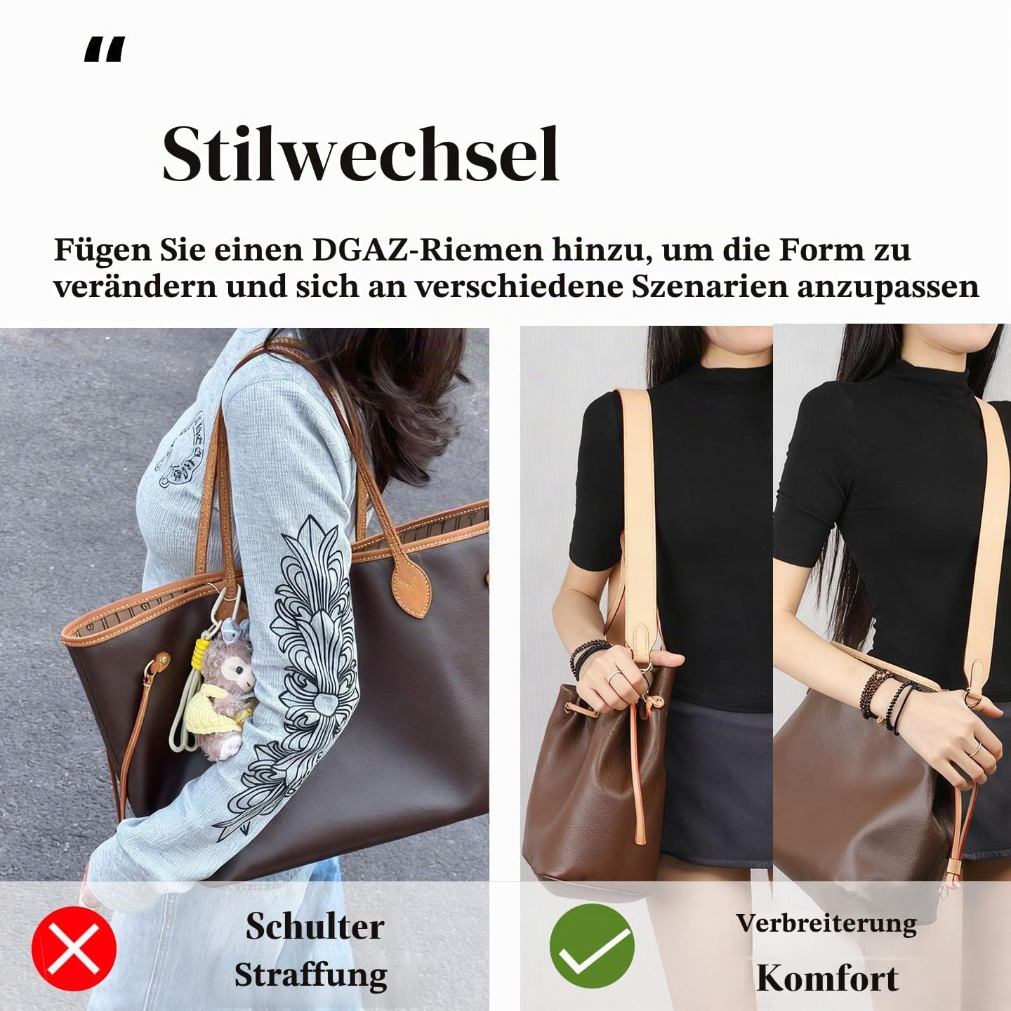 DGAZ Leder Schulterriemen für Neverfull, 90 cm, 3,8 cm, Beige