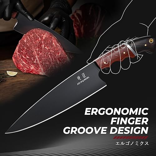 Miniatura 5 de Juego de cuchillos de chef japoneses, 3 piezas de cuchillos de cocina para cocinar, juego de cuchillos de carnicero con mango de madera de espiga