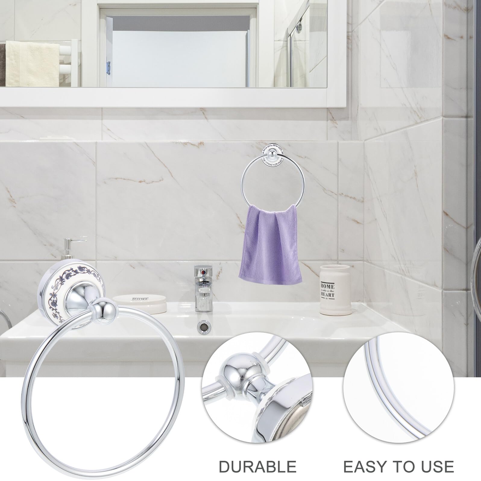 jojofuny Portasciugamani da Parete in Acciaio Cromato Anello Portasciugamani Semplice Salvaspazio Accessorio Bagno Resistente e Pratico per Asciugamani Puliti