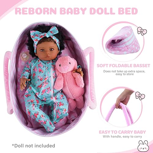 Miniatura 3 de BABESIDE Muñecas realistas de bebé Reborn negras con moisés, cuerpo suave de 20 pulgadas, muñecas de bebé recién nacidas, lindas muñecas de bebé de