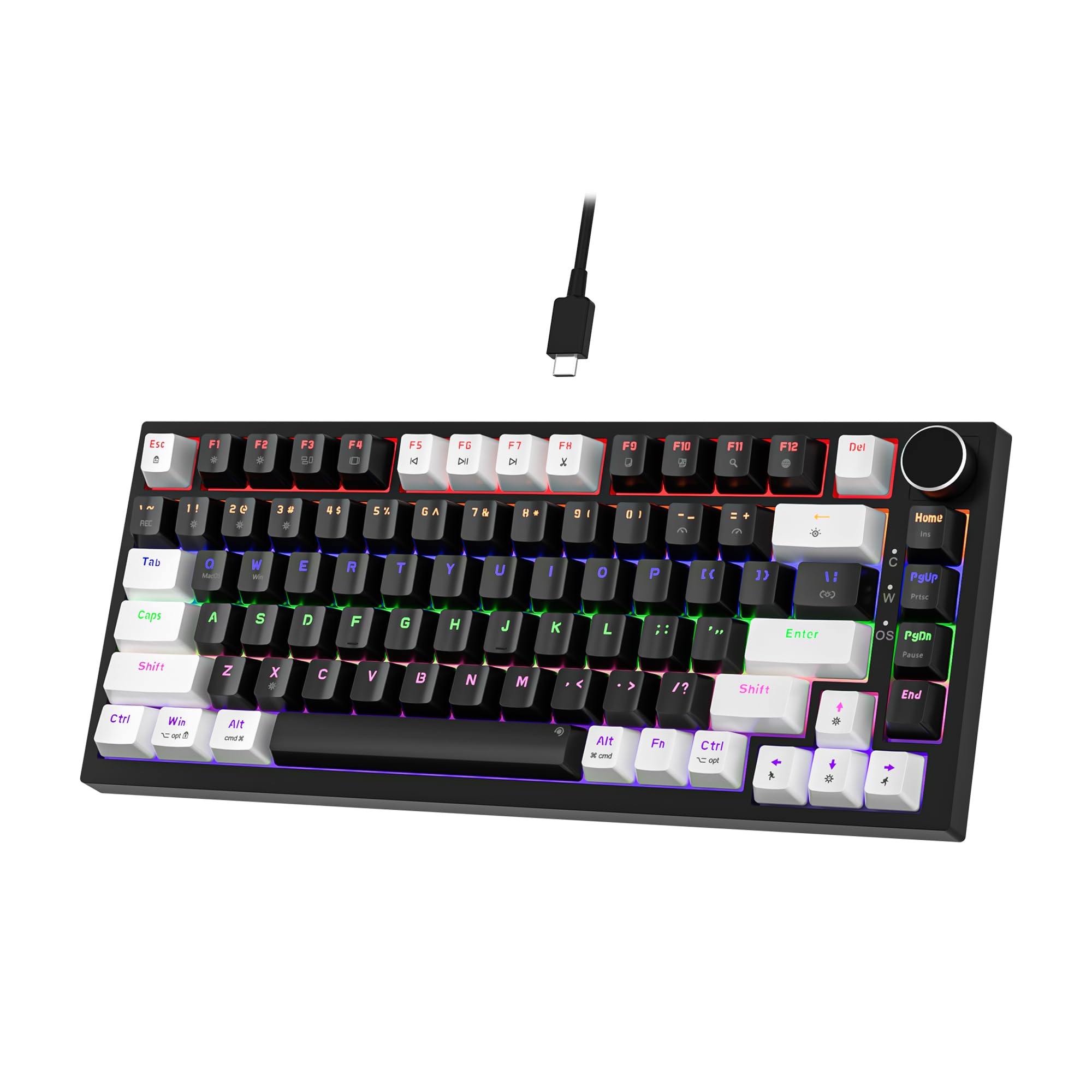 Newmen GM326 Mechanical Keyboard,Wired Gaming Keyboard,75% Percent TKL Hot Swappable Compact LED Backlit USB C Mechanical Gaming Keyboards with Knob for PC Windows Mac,QWERTY Layout,Black,Red Switches — view 9