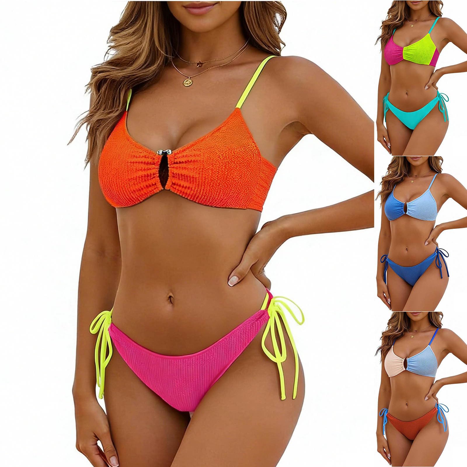 Damskie bikini dwuczęściowe wyściełane bezprzewodowe slim fit jednolity kolor regulowane paski wiązane boczne dół strój kąpielowy zestaw plażowy basen wakacje