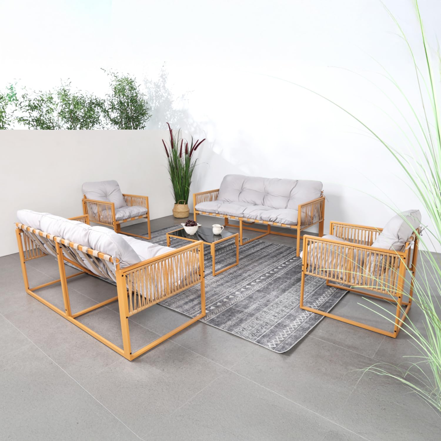 CONCEPT USINE Salon de Jardin TURINI 8 Places Rotin Naturel Gris Clair