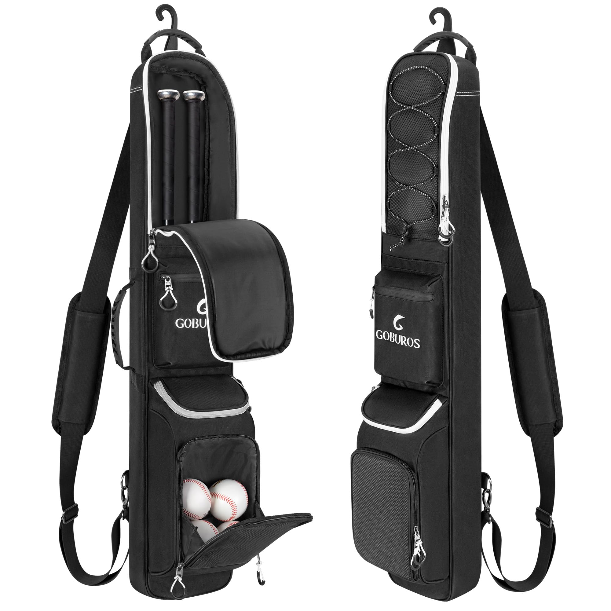 GOBUROS Bolsa de bate de béisbol para 3-4 bates de béisbol, bolsa de bate con gancho de valla y correa de hombro ajustable, apto para béisbol, sóftbol, bate de T-ball